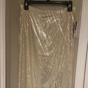 Time And True Midi Length Sequins Gold Skirt